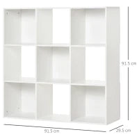 Libreria Bianca per Casa e Ufficio, Scaffale dal Design Moderno con 9 Scomparti in Legno,  91.5 x 29.5 x 91.5 cm