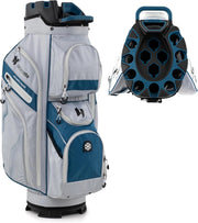 Borsa Carrello da Golf, Sacca da Golf con Serratura e Divisori a 14 Vie, 11 Tasche, Sacca Isolante, Tracolla Imbottita, Maniglie, Porta Ombrello e Cappuccio Antipioggia