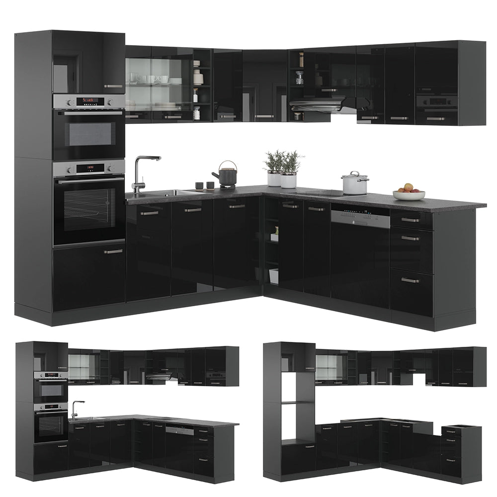 Vicco Cucina angolare completa Nero lucido/antracite 237 x 247 cm , PL Antracite