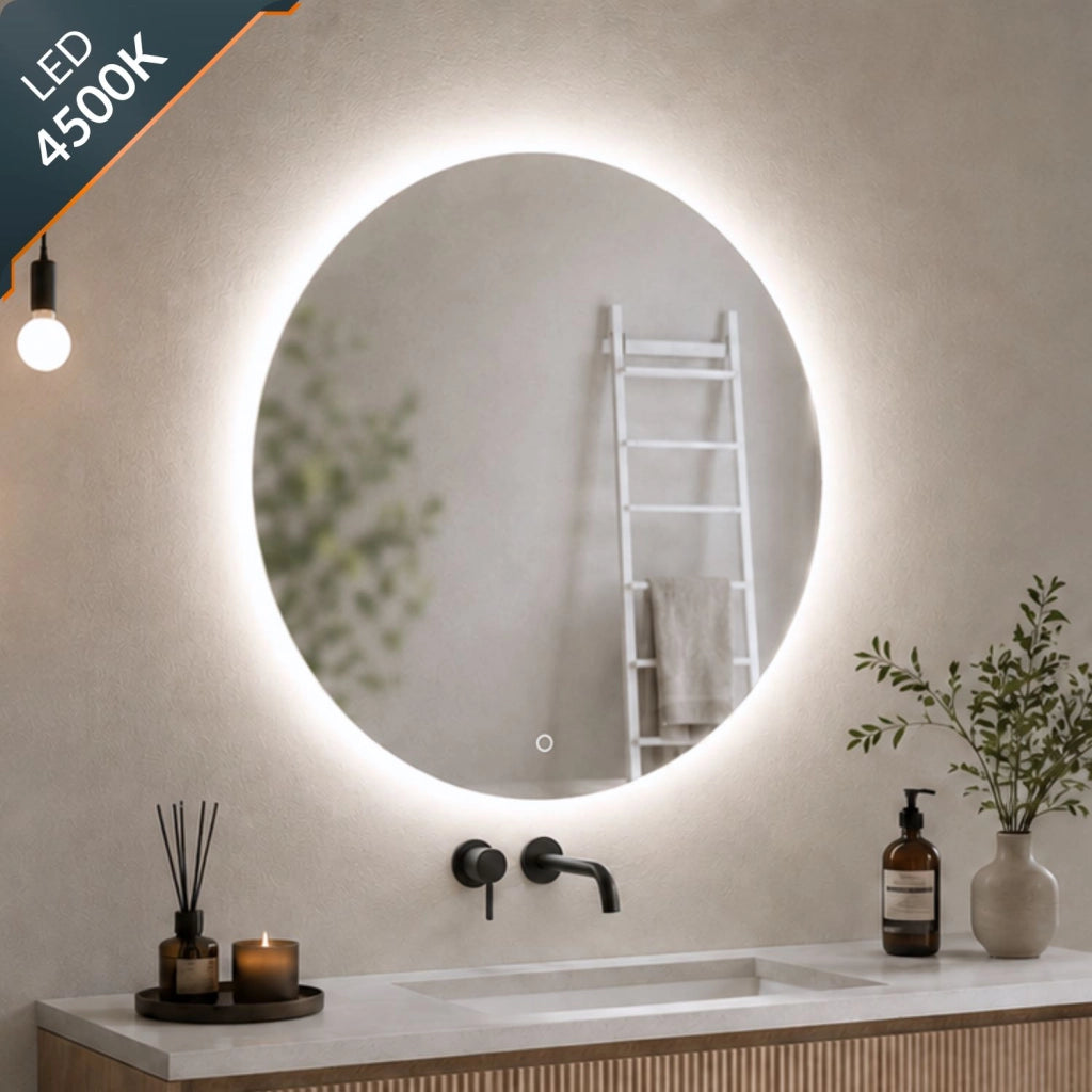 Specchio tondo retroilluminato led elegante per bagno *** misura Ø90, tonalità dimmerabile 2700-4500-6500k, confezi...