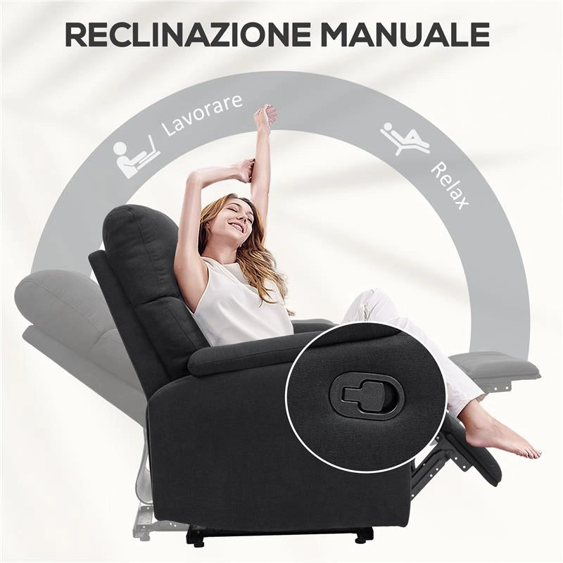 POLTRONA RECLINABILE MANUALMENTE A 60° EXTRA IMBOTTITA IN TESSUTO CON POGGIAPIEDI NERO