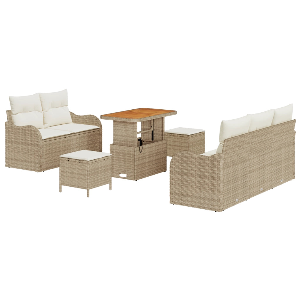 Set divano giardino 8 pezzi con cuscini polyrattan beige e acacia
