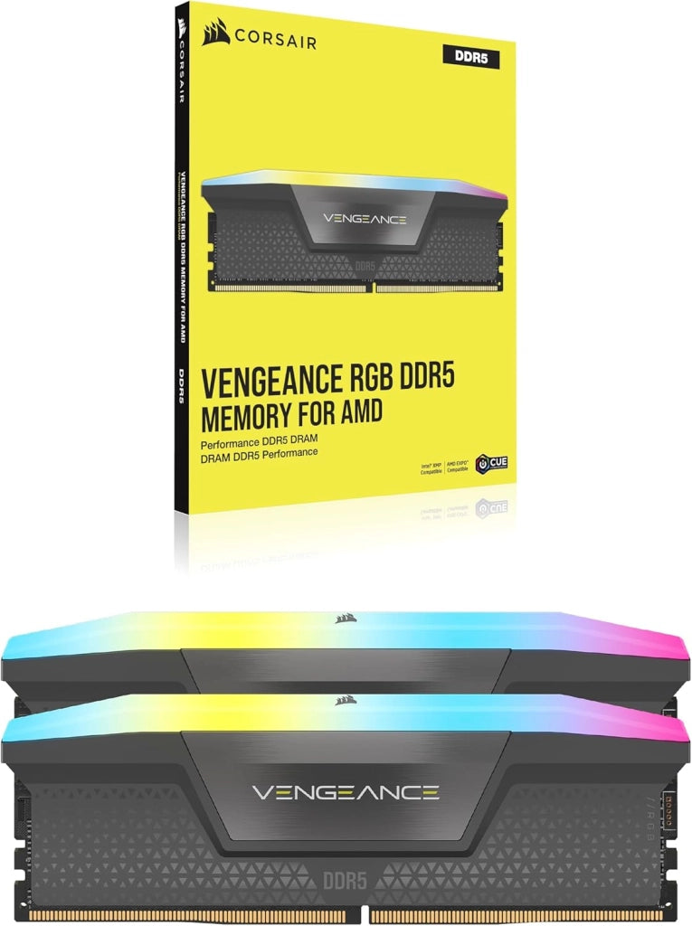 VENGEANCE RGB DDR5 RAM 32GB (2x16GB) Fino a 6400MHz CL36-48-48-104 1.35V AMD EXPO Intel XMP 3.0 Memoria per Computer Desktop – Grigio (CMH32GX5M2B6400Z36)