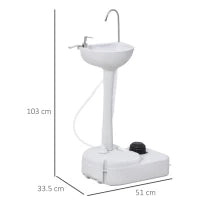 Lavabo Portatile da Campeggio con 2 Ruote, Serbatoio Acqua 17L e Serbatoio Sapone 2.5L, 51x33.5x103cm