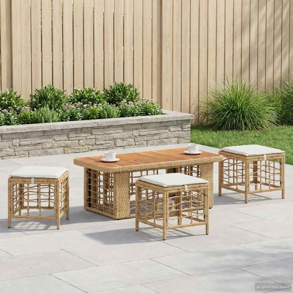 Set da Pranzo per Giardino con cuscino 4 pz | Set Salotto da Giardino Naturale e Bianco