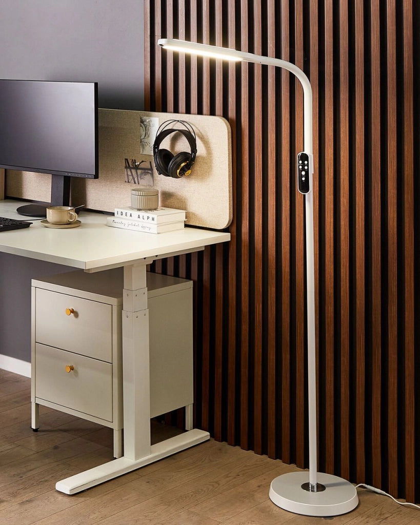 Lampada da terra LED materiale sintetico bianco 160 cm materiale altezza regolabile ufficio camera da letto con telecomando