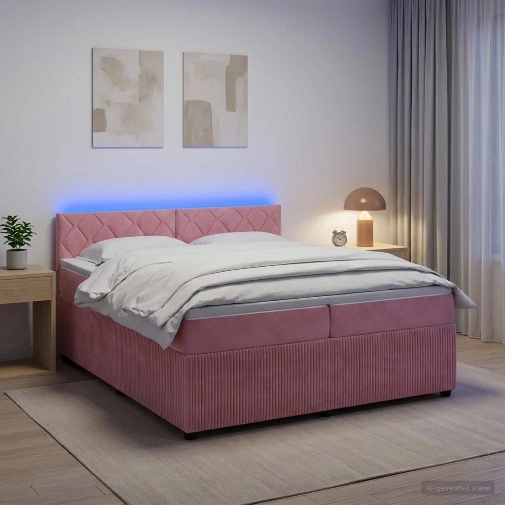Letto box spring con materasso Rosa 200 x 200 cm Velluto 3453220