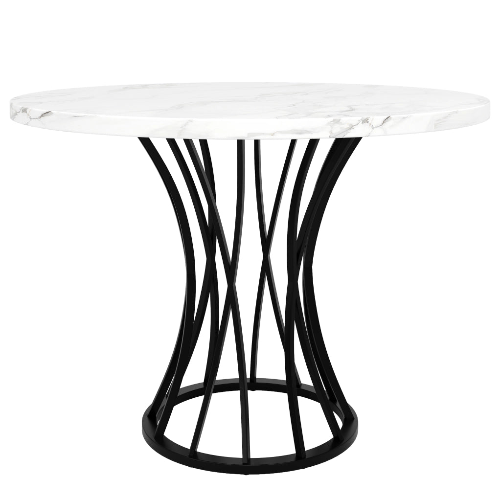 Tavolo da pranzo rotondo in MDF effetto marmo e metallo, per sala da pranzo soggiorno ufficio, nero, 80 × 80 × 76 cm