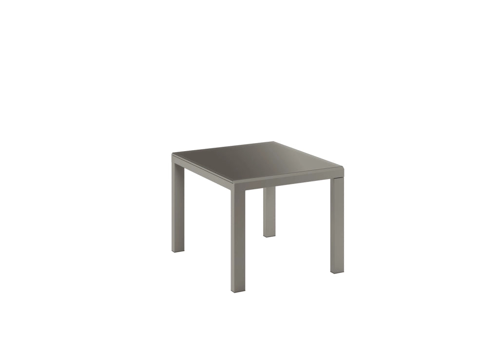 Tavolo Allungabile Banner 90x90/163,5 cm in Vetro Temperato Acidato e Metallo Verniciato Grigio - Design Elegante Minimalista