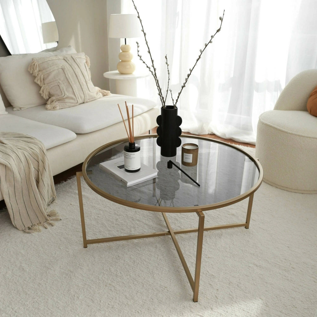 Ecaterina, Tavolino da Salotto Effetto Fume, 83x83x40h cm oro