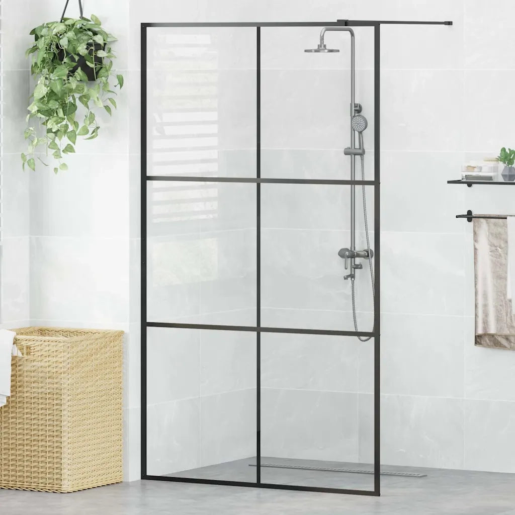 Parete per Doccia Walk-in Vetro Trasparente ESG 115x195cm Nera