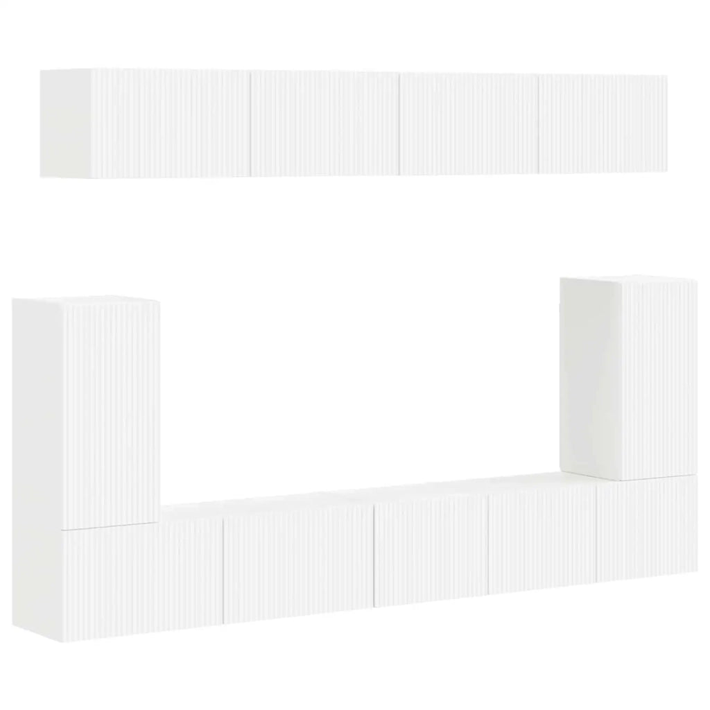 Set mobile TV Montaggio a parete 5 pcs Bianco Legno multistrato 3409087