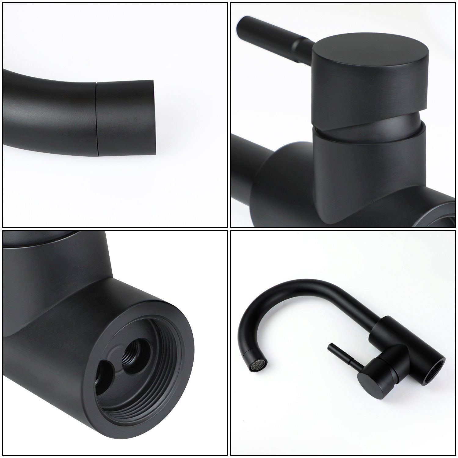 ZMH Rubinetto per bagno nero miscelatore per lavabo girevole a 360° acciaio inossidabile