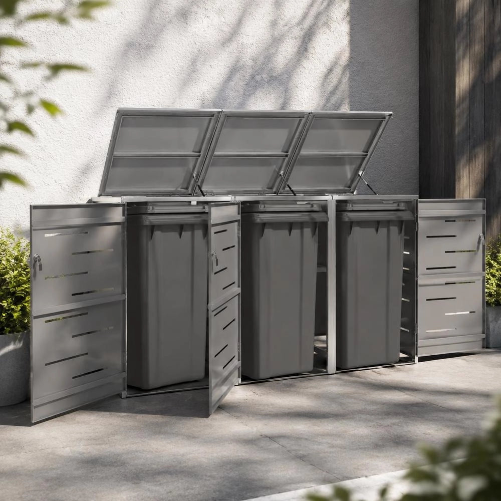 Bin Storage Box For 3 Bins, 207x77.5x115 Cm, Stainless Steel
