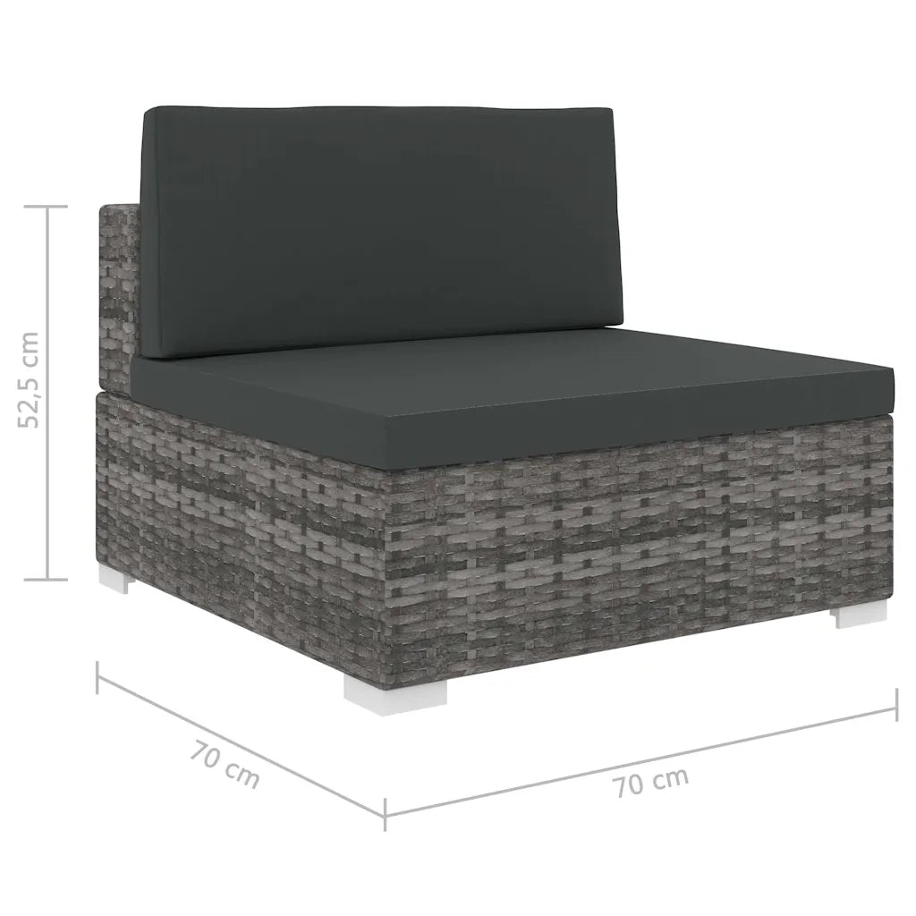 Sedie da Giardino-Seduta Centrale Modulare 1 pz con Cuscini in Polyrattan Grigio