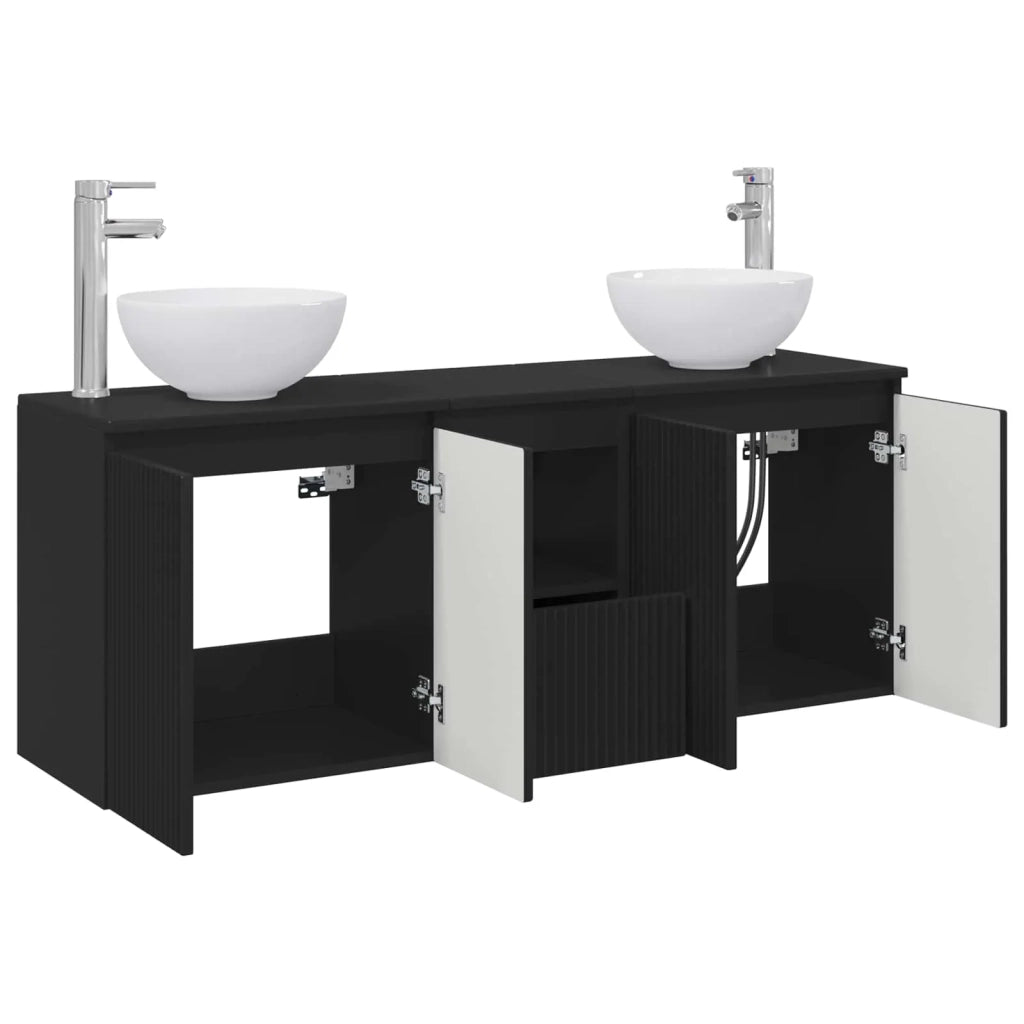 Set di Armadi da Bagno 3 pz Nero 129 x 41 x 80 cm