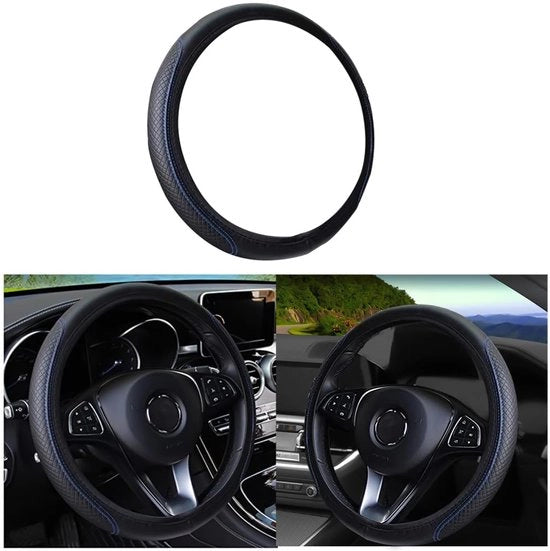 Stiroo per auto, stiroo universale, pelle in microfibra, fissa e antiscivolo, pelle in microfibra, dimensione standard 38 cm, accessori auto, duraturo, stiroo (nero-azzurro)