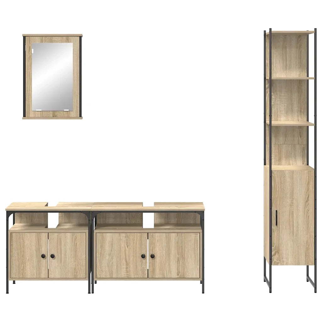 vidaXL Set di mobili per il bagno con lo scaffale 4 pcs rovere sonoma