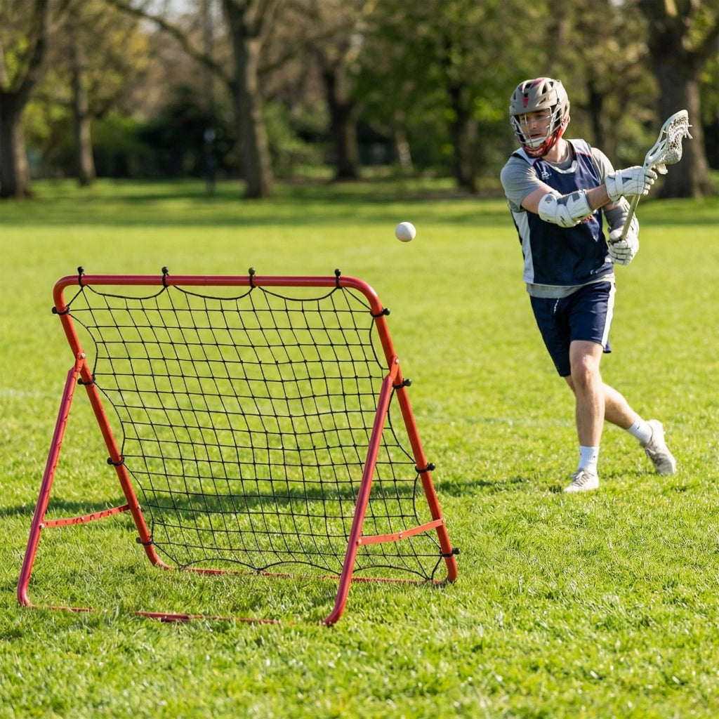 Rete Rebounder per Calcio 103x72x89 cm 5 Angolazioni Regolabili Telaio in Acciaio Rosso
