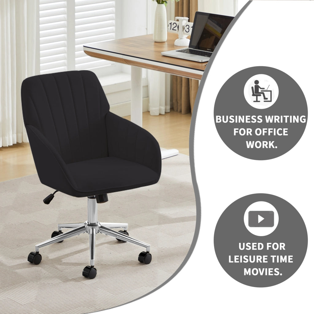 Sedia da ufficio girevole regolabile in altezza con schienale ergonomico e rotelle, per casa e studio, in velluto nero