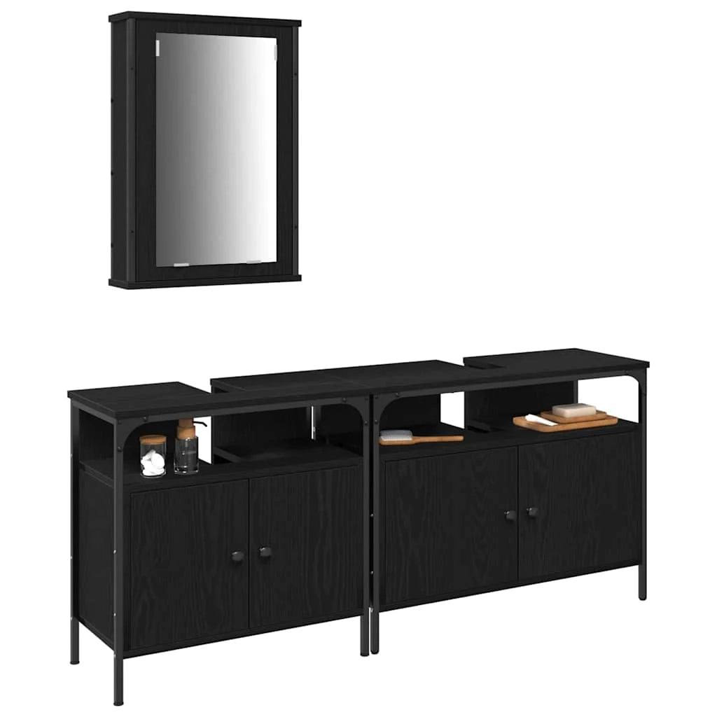 Set di mobili da bagno moderni con contenitore e specchio 80 x 30 x 60 cm legno ingegnerizzato nero 02_0055931