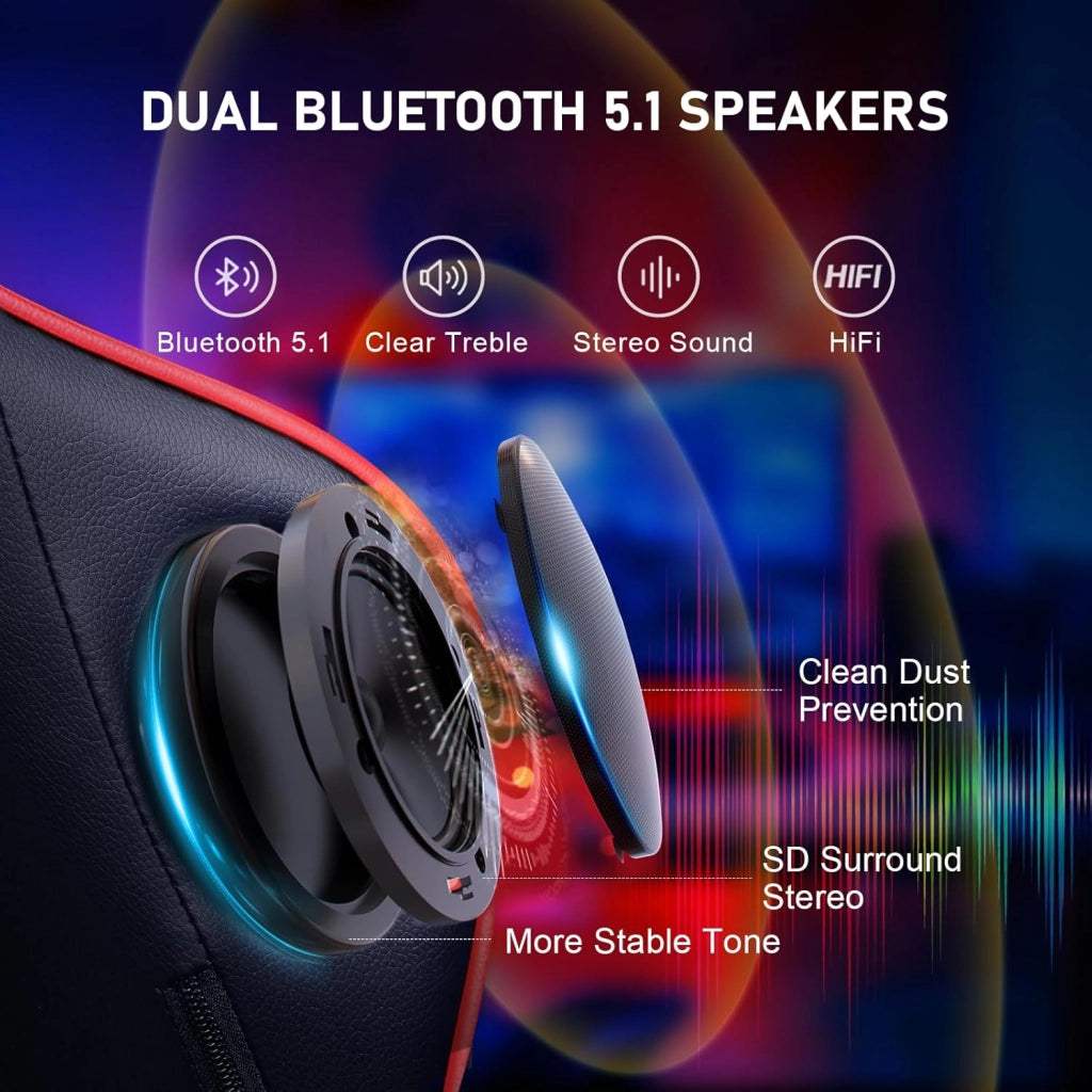 Sedia da Gaming con Poggiapiedi e Altoparlante Bluetooth Poltrona Ufficio Scrivania Ergonomica Sedie Musicale Rossa