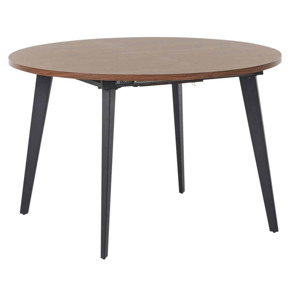 Tavolo da pranzo allungabile rotondo 120/150 x 120 cm Piano in MDF gambe in metallo nero legno scuro stile moderno