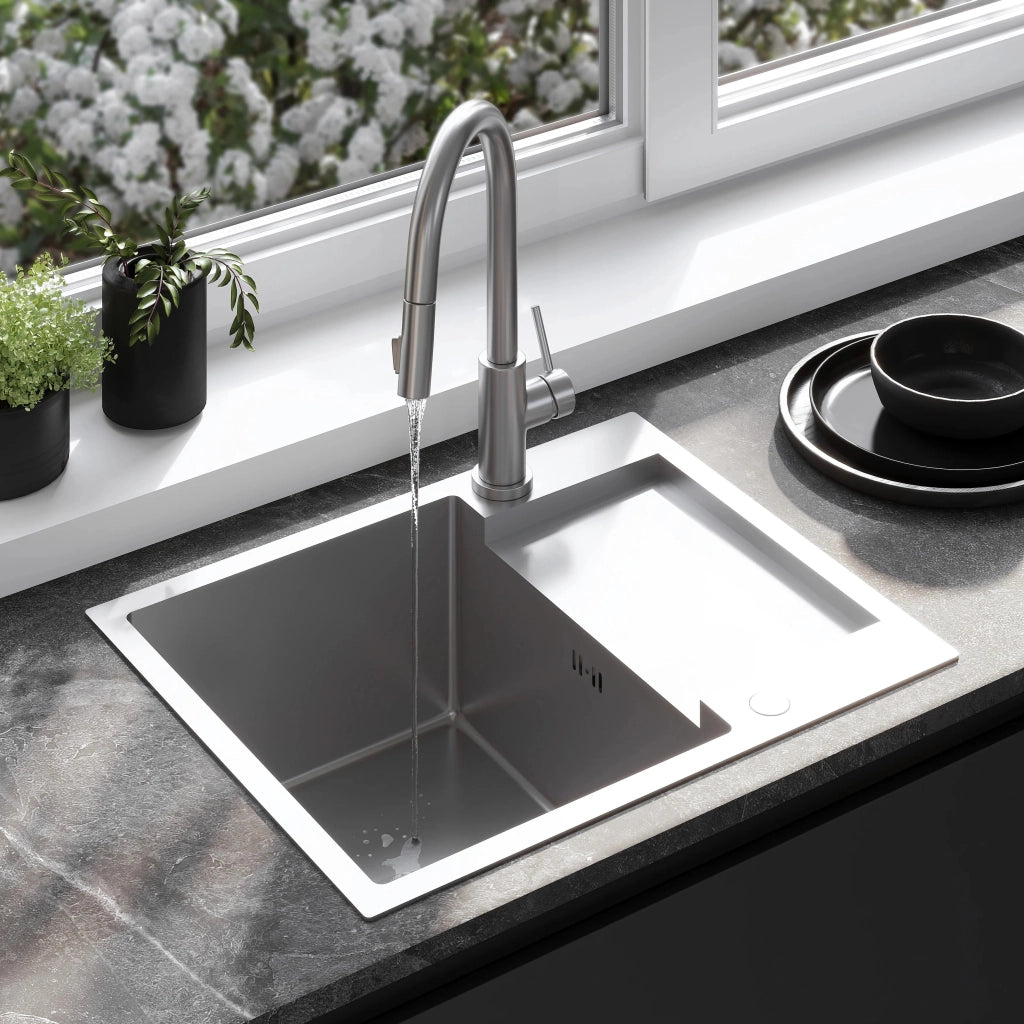 Lavello In Acciaio Paul Brush Nickel con rubinetto da cucina