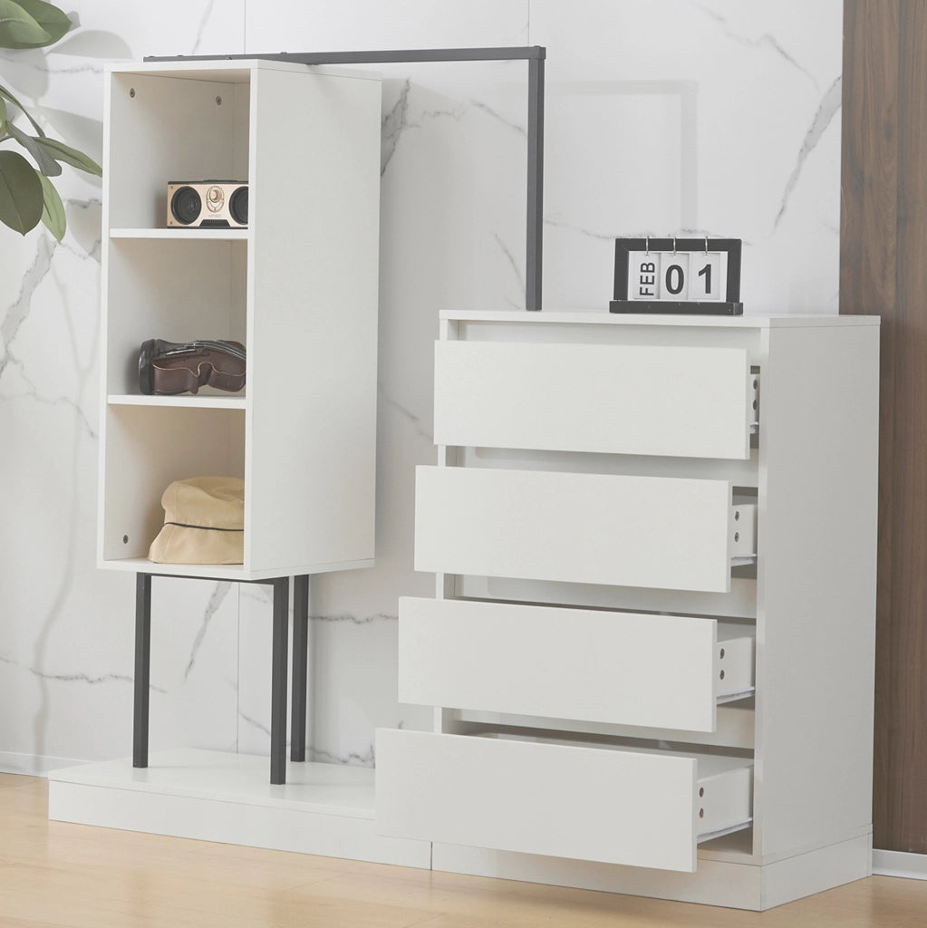 Armadio multifunzione bianco con cassetti e vano appendiabiti