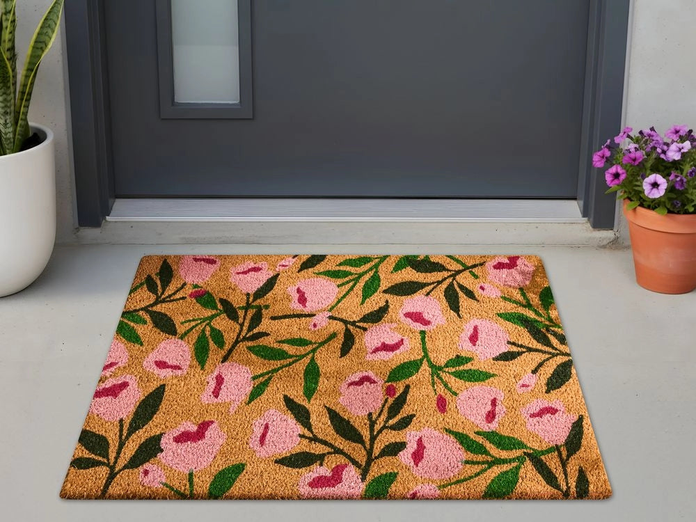 Zerbino di benvenuto in fibra di cocco antiscivolo 60 x 90 cm con supporto in PVC naturale