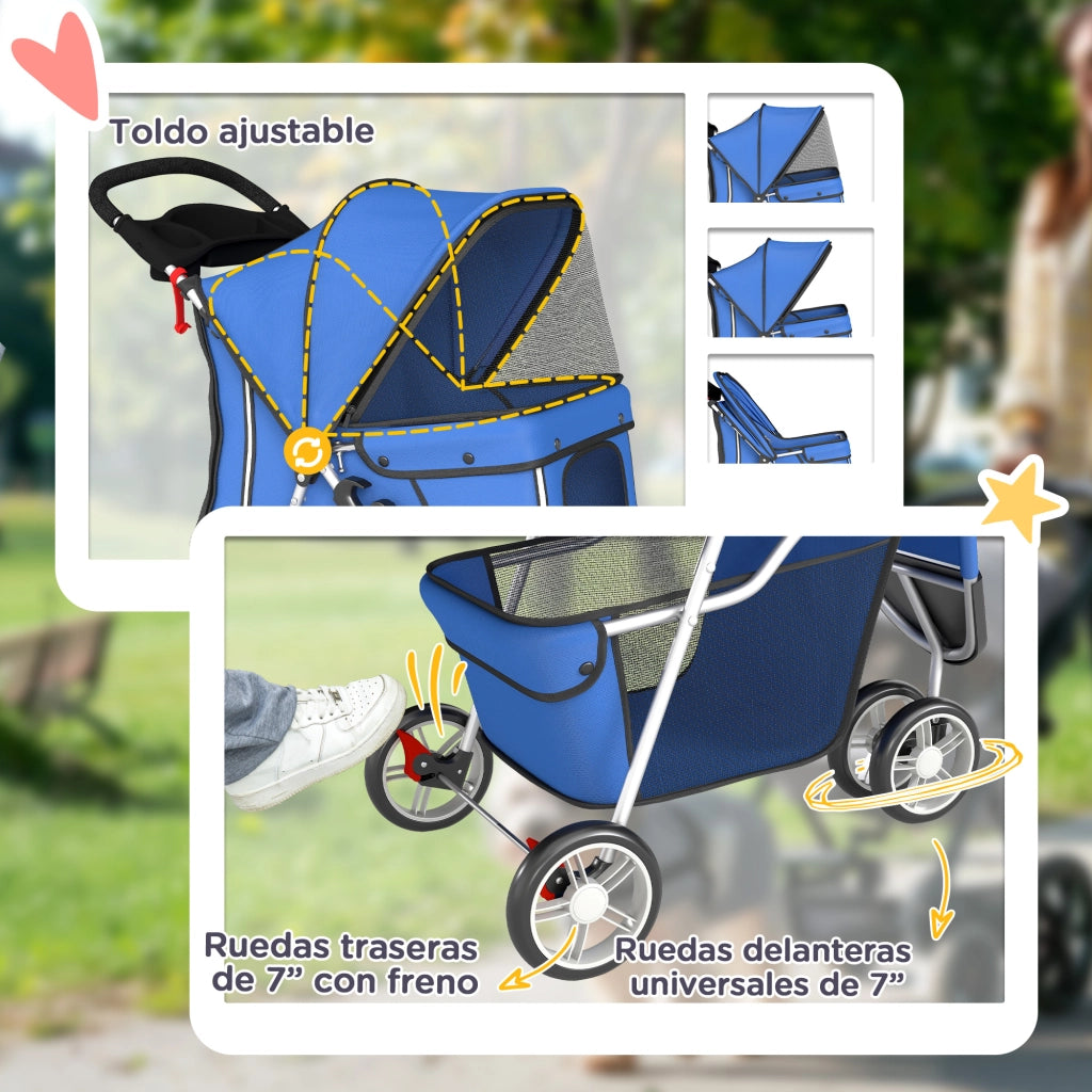 Carrello per Cani Piccoli con Finestrini in Rete ¨C zephmum ¨C 77x44x102 cm Blu