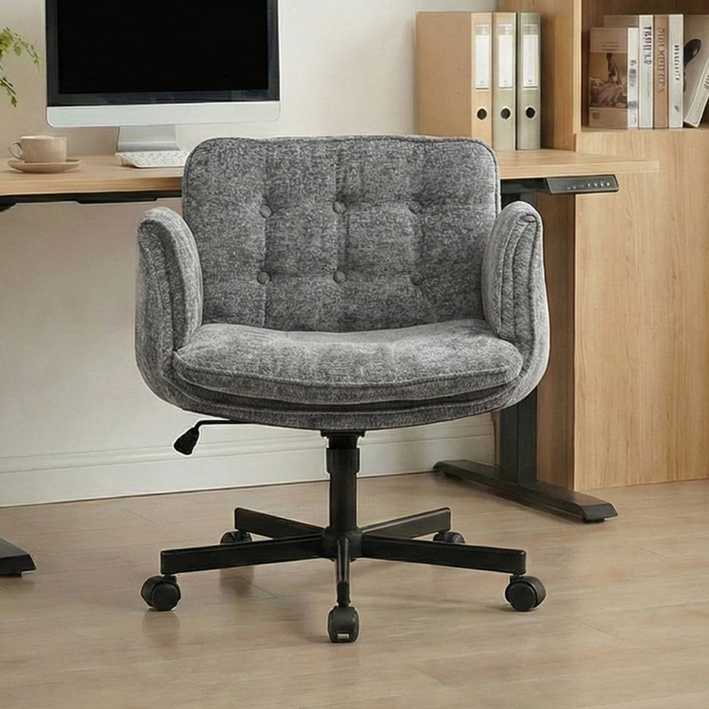 Sedia da Ufficio in Tessuto con Braccioli Regolabili; Grigio Scuro; per Studio e Home Office