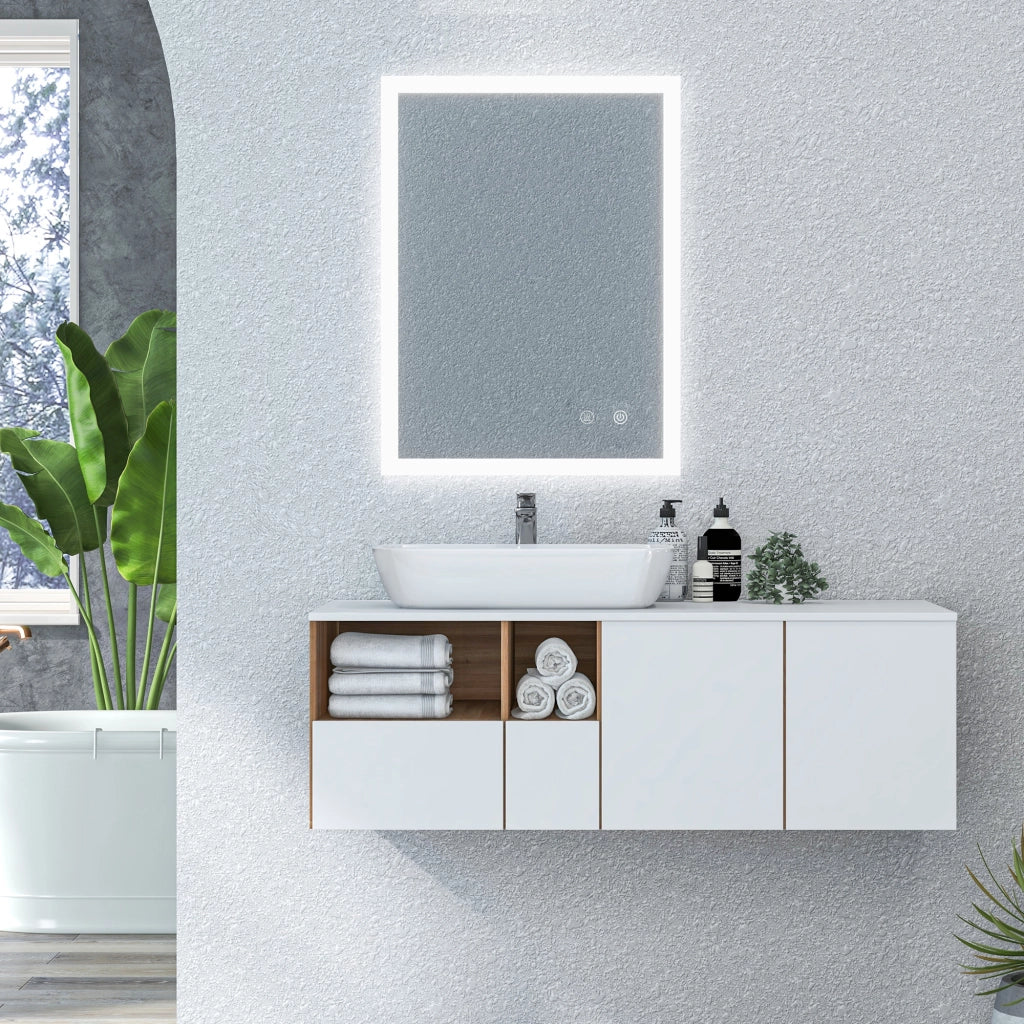 Specchio da Bagno LED con Antivappo Retroilluminato 3 Colori ¨C zephmum ¨C 70x50 cm