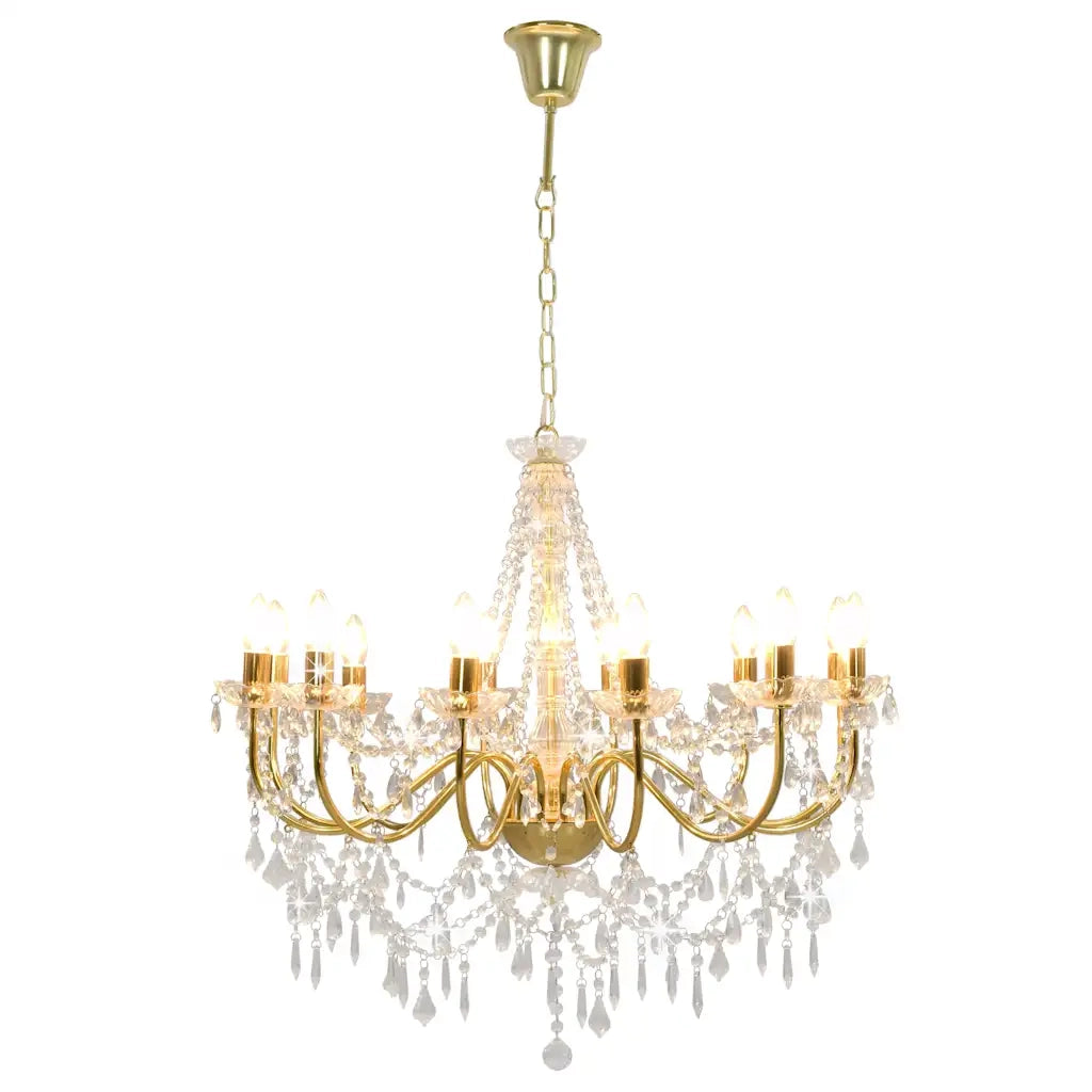 Lampadario con Perline Dorato 12 Lampadine E14 CFW5780322