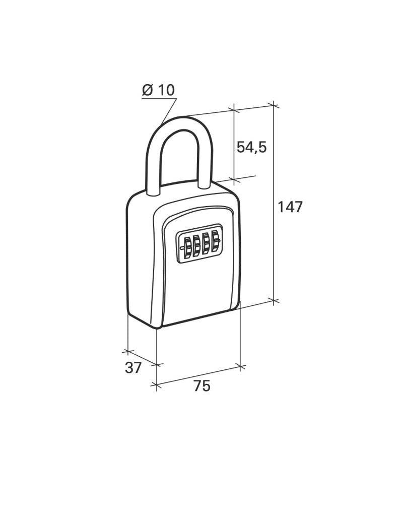 Cassetta portachiavi keybox, 37x75mm, con anello, nero, combinazione a 4 cifre, per chiavi portone B&B - THIRARD