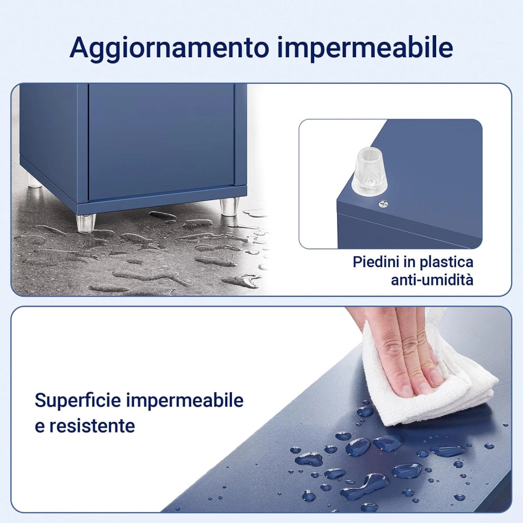 Mobile Bagno Alto e Stretto, Mobili Salvaspazio Mobiletto a Colonna da Terra con Ripiani Regolabili e Cassetto Armadietto per Bagno e Lavanderia 20×20×180 cm BZR34-II-B