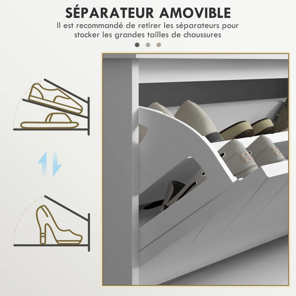 Panca con Scarpiera, Seduta e Ripiano Regolabile ¨C zephmum ¨C 100x48x26 Bianco