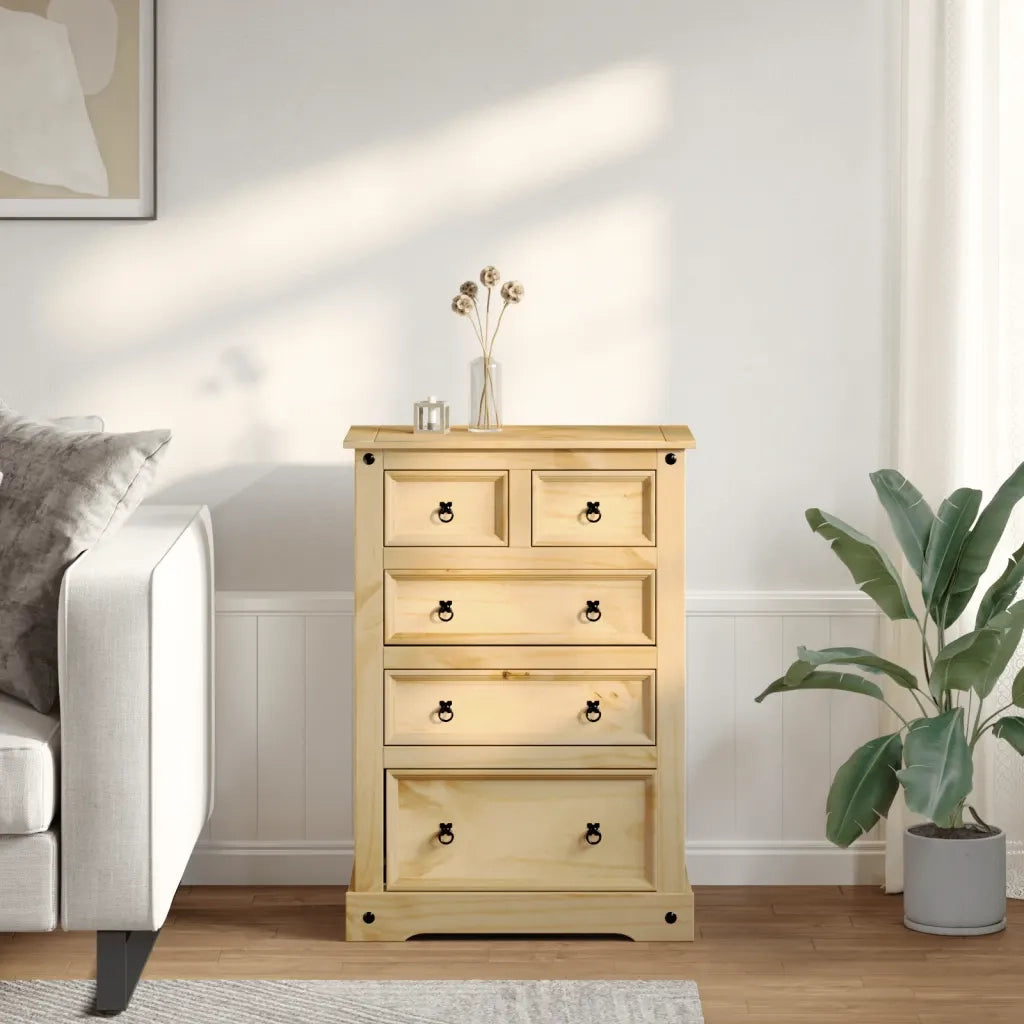 Cassettiera Corona 80x43x114 cm in Legno Massello di Pino 4005671