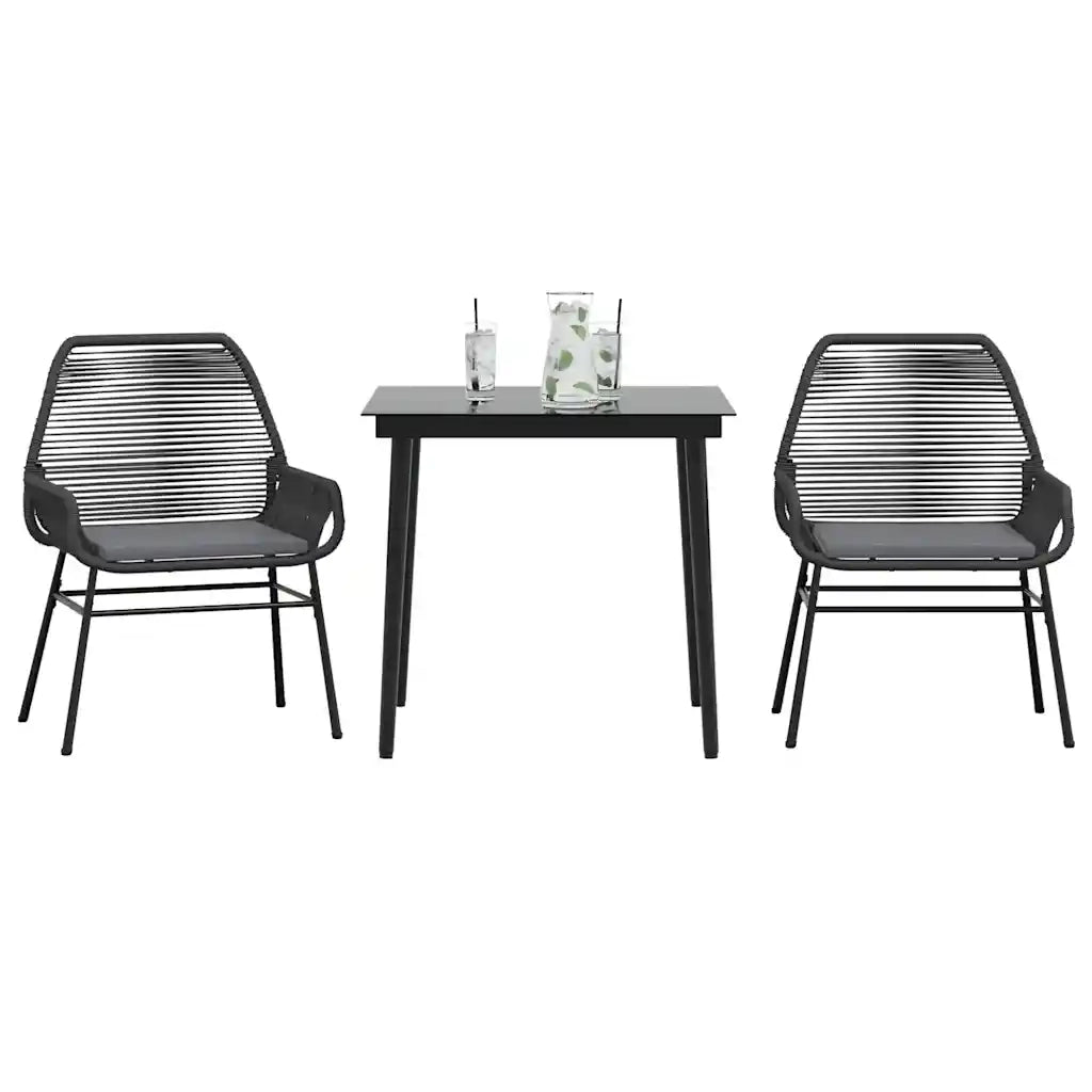 Set da Pranzo da Giardino 3 pz | Set Salotto da Giardino con Cuscini Polyrattan Vetro