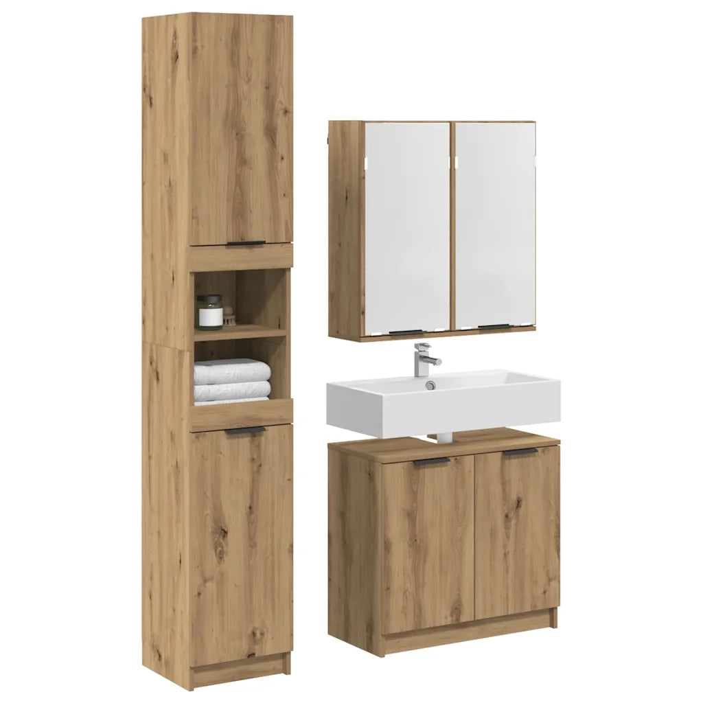 Set di Armadi da Bagno con lo scaffale 3 pcs Rovere artigianale