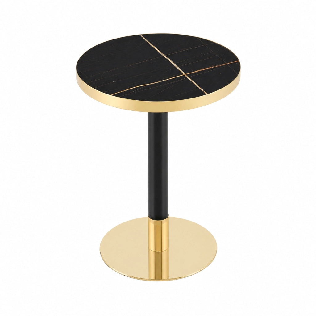 Tavolino rotondo 60 cm nero in MDF e metallo; base stabile