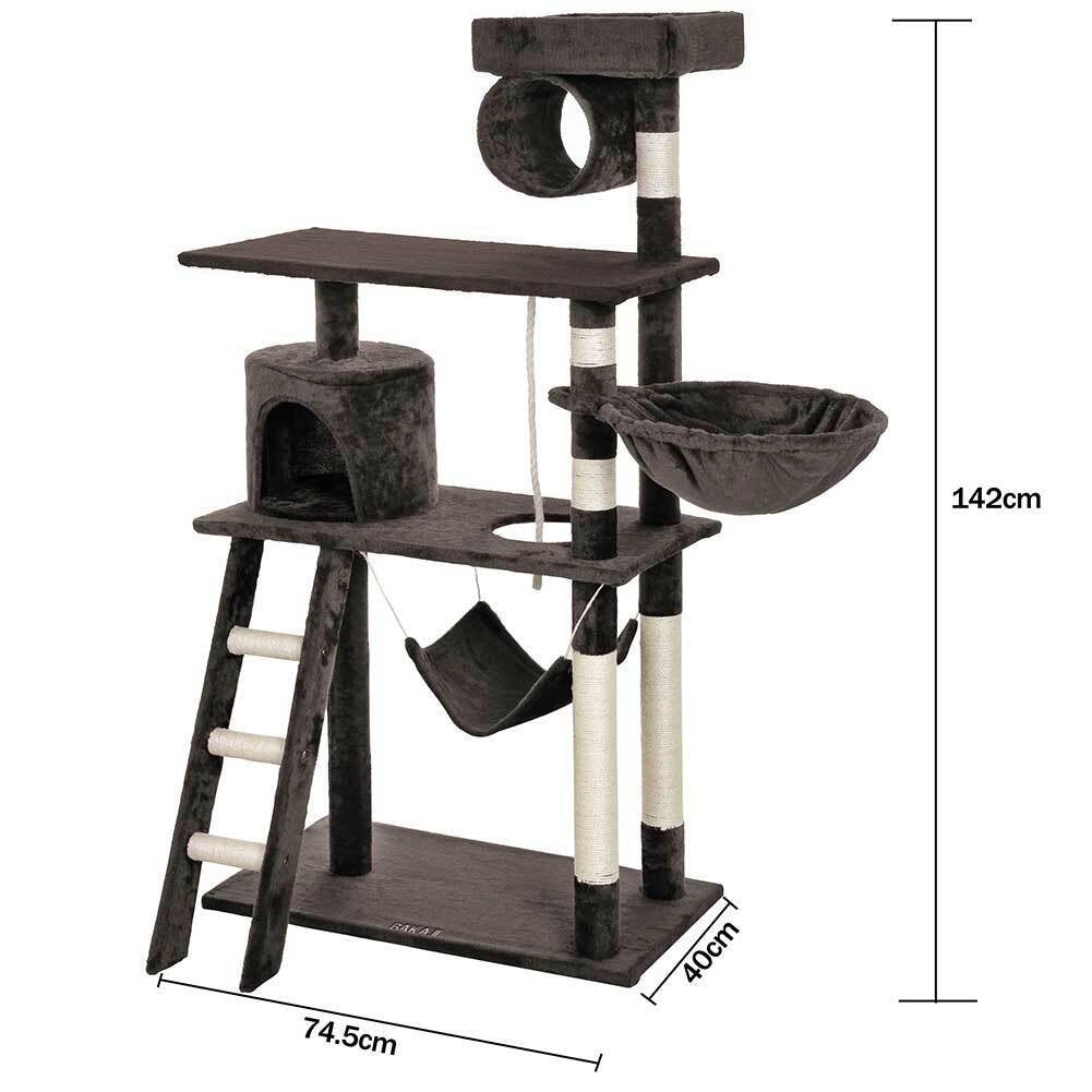 Albero Tiragraffi per Gatti Parco Giochi Cuccia Graffiatoio gatto 142cm Brown