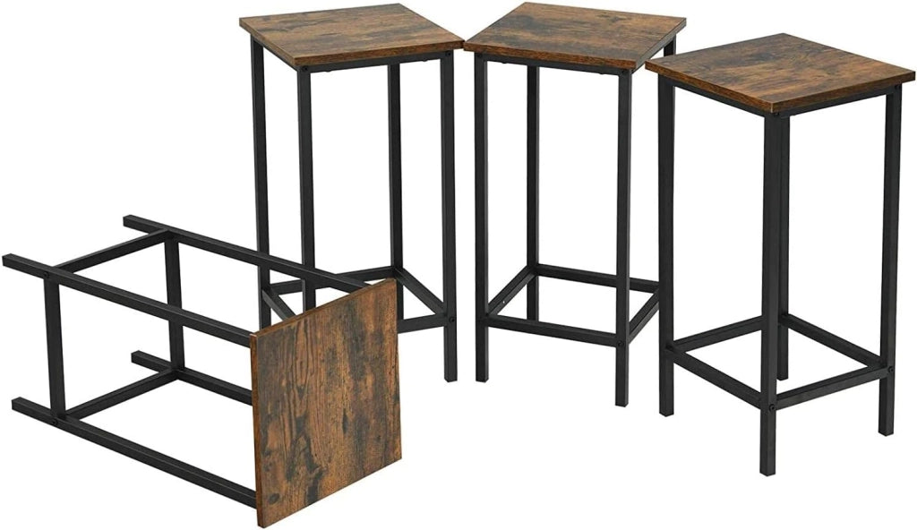 Set 4 Sgabelli da Bar Industriali, Altezza Seduta 62 cm, Legno & Ferro con Poggiapiedi, Ideali per Cucina Soggiorno Caffè Bistrot, Portata di 150KG, 30x30x62cm
