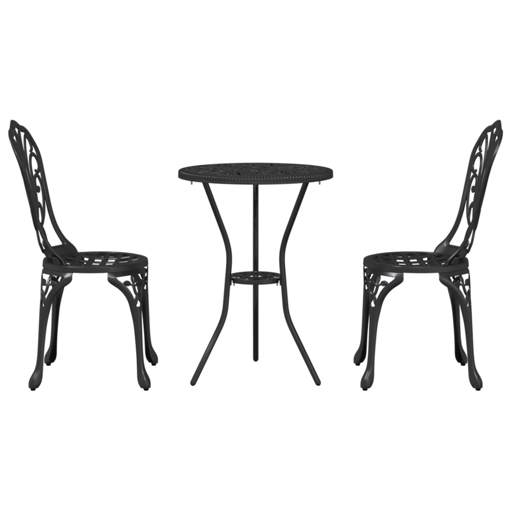Set Bistro Giardino 3 Pezzi in Alluminio Nero