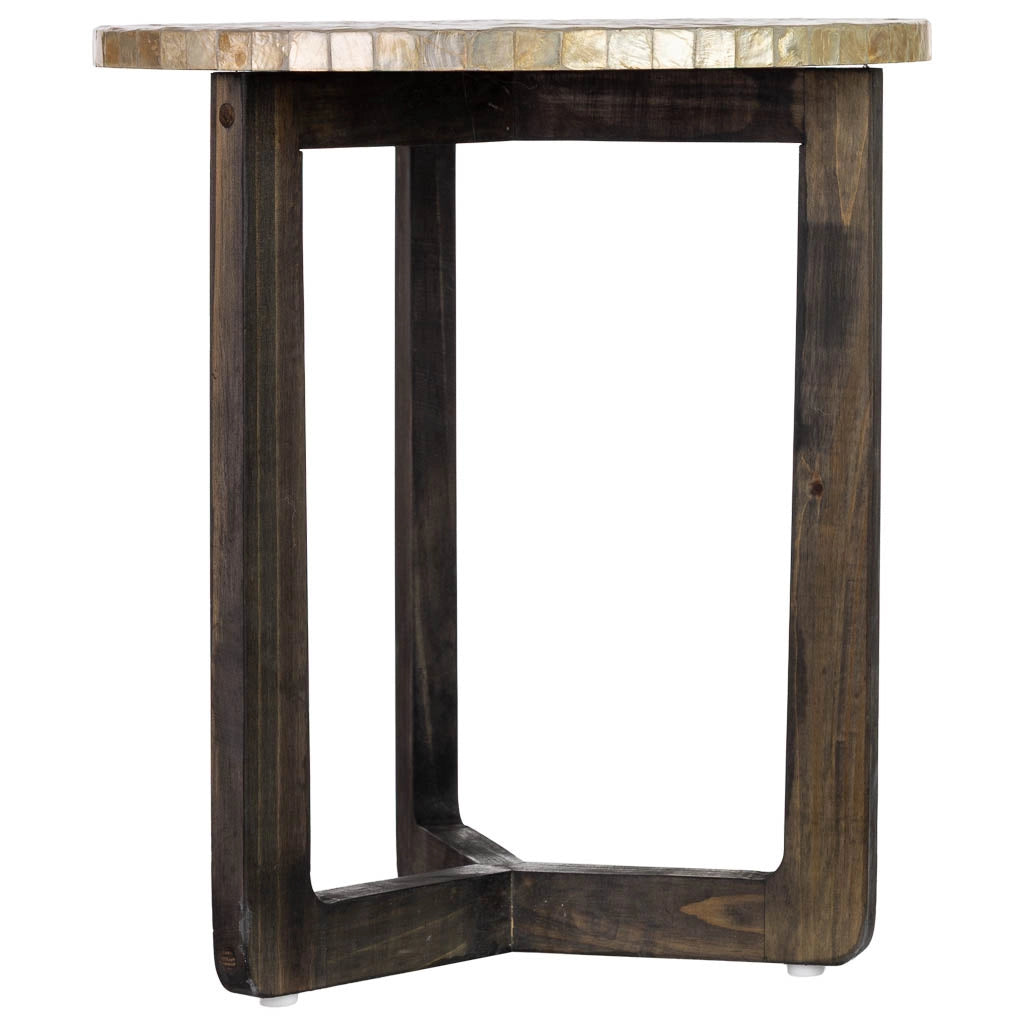 Tavolino ausiliario in legno e capiz bianco D40x45h cm
