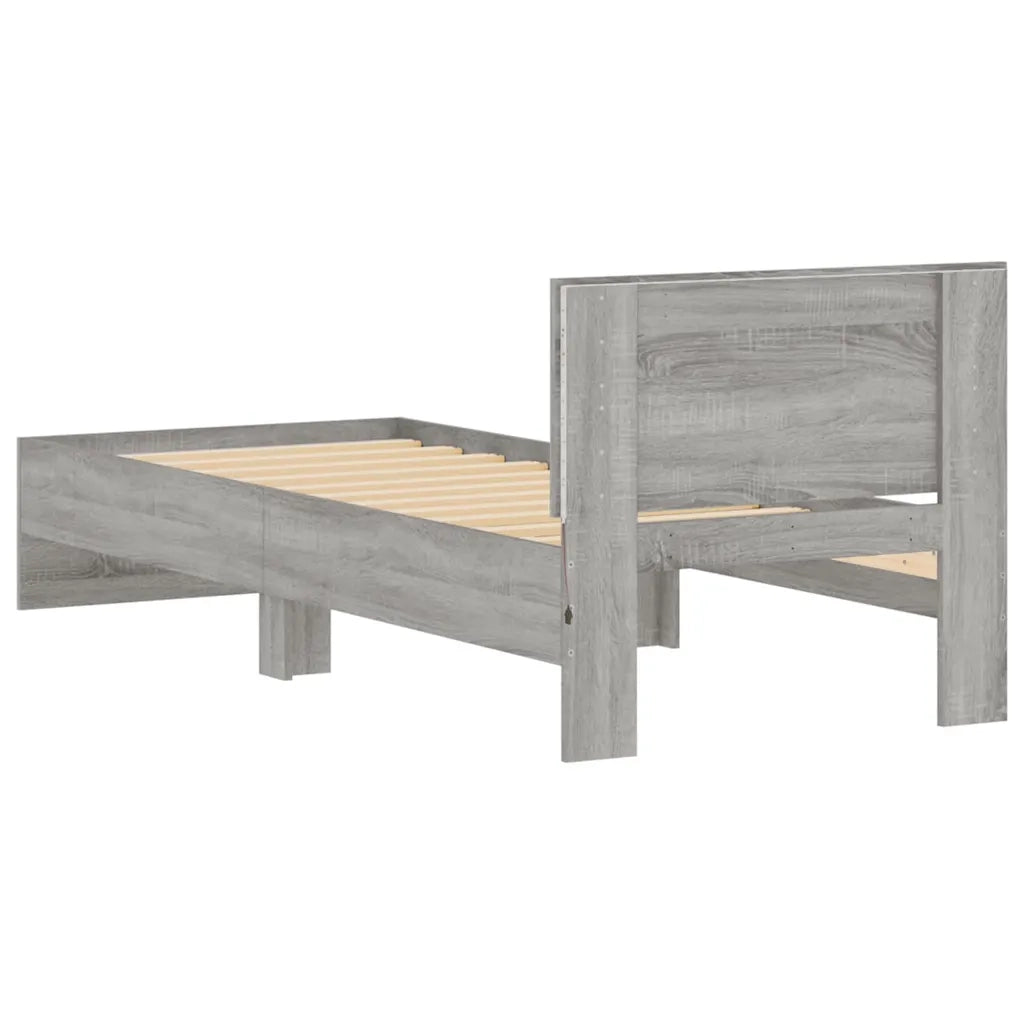 Giroletto con Testiera e LED-Struttura Letto con testiera Grigio Sonoma 90x190 cm