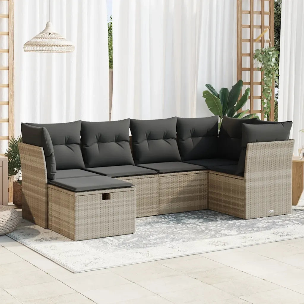 Set Divano da Giardino 6pz con Cuscini Grigio Chiaro Polyrattan 3325288