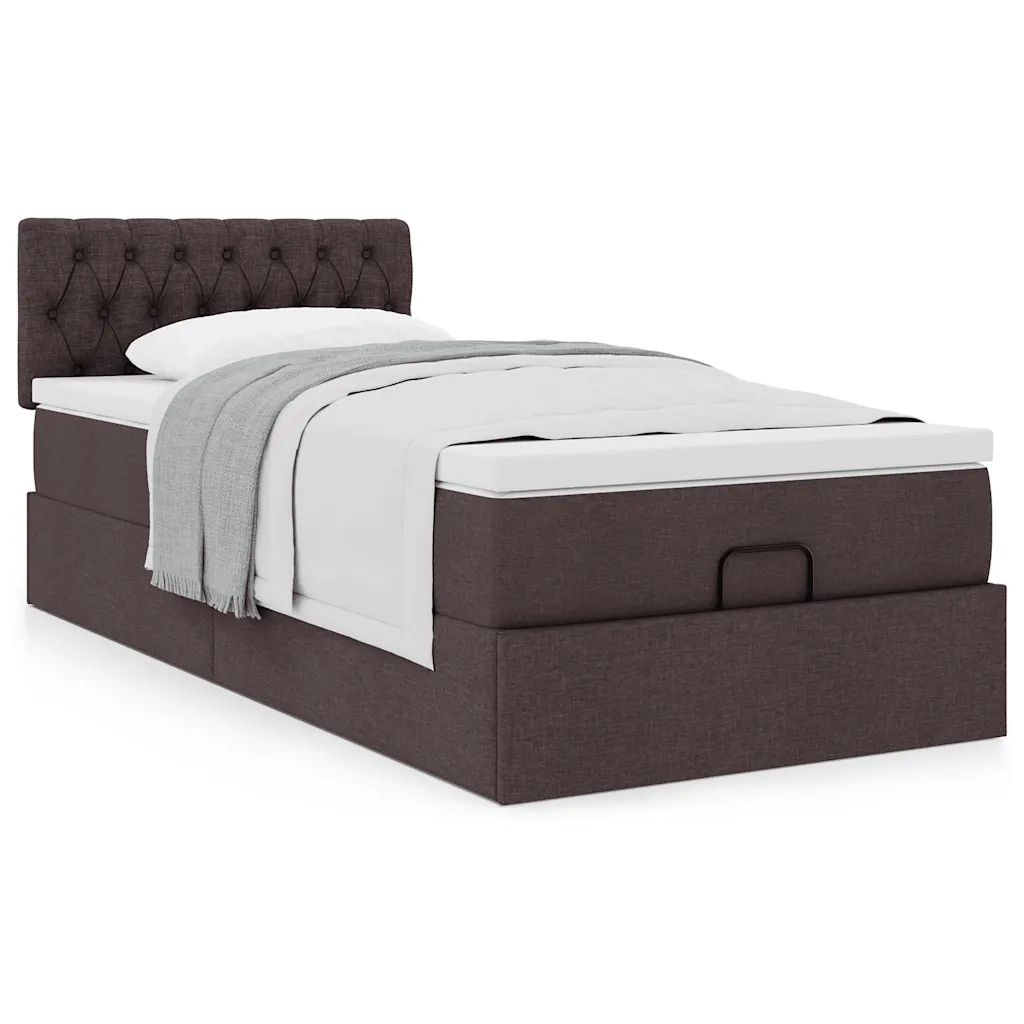 Pouf Letto con Materasso Marrone Scuro 90x200 cm in Tessuto 3311514