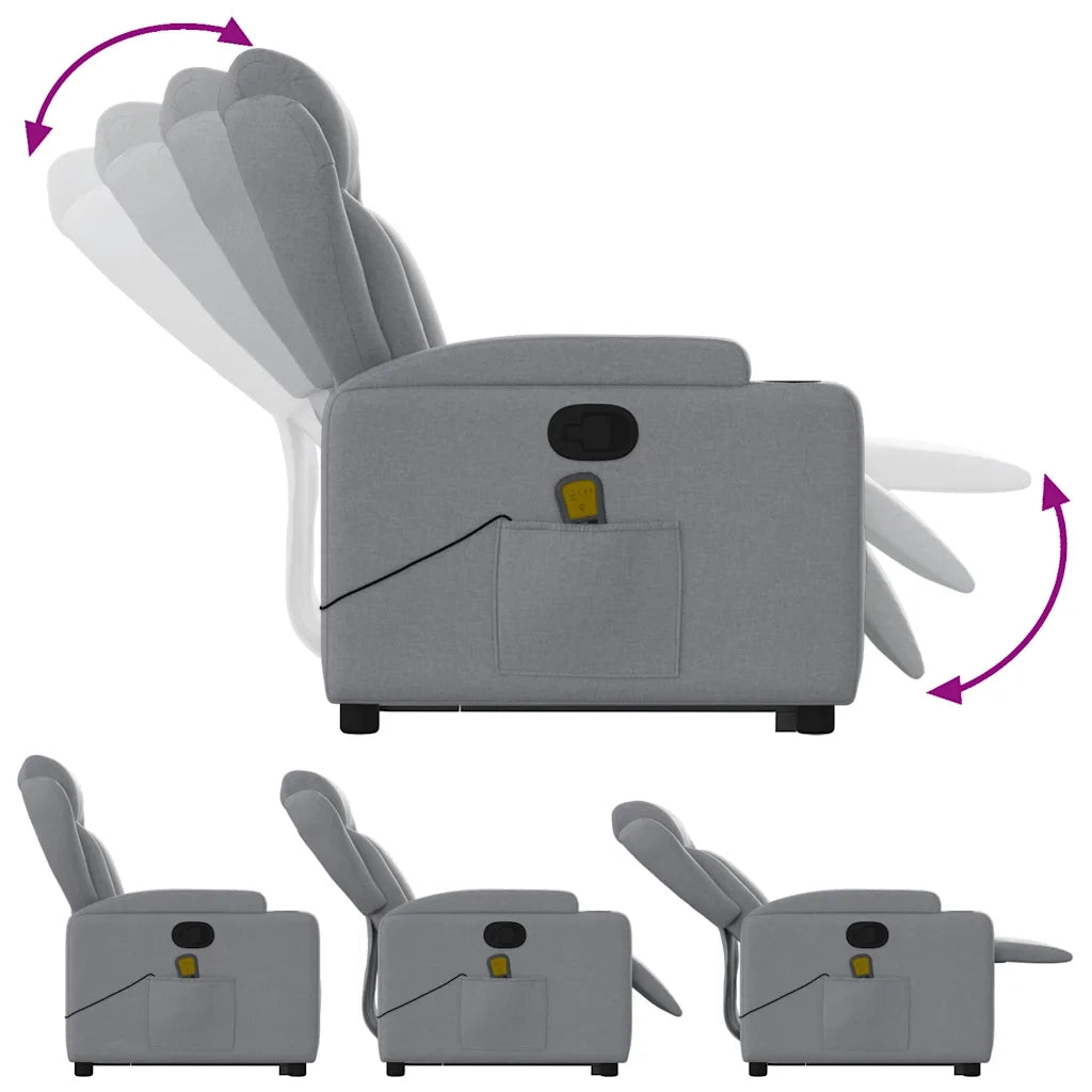 Poltrona Alzapersona Massaggi Reclinabile Grigio Chiaro Tessuto 3204494