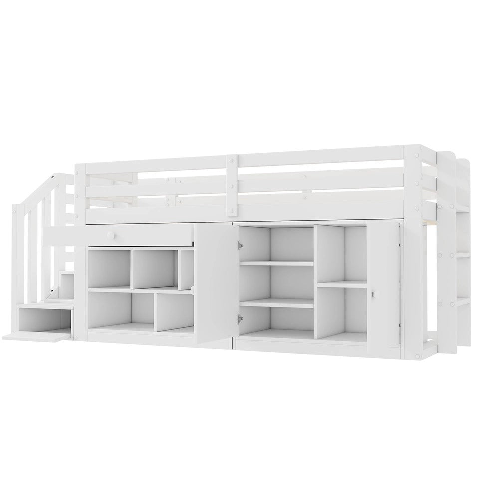Letto Multifunzione per Bambini in Legno con Cassetti e Scrivania ¨C MINIMAL ¨C Bianco 90x200